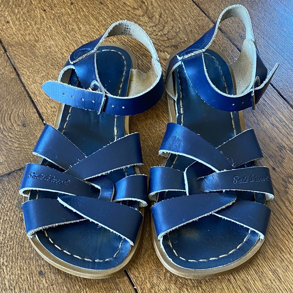 Salt Water Sandals by Hoy Navy Leather Strappy Kids Sandals